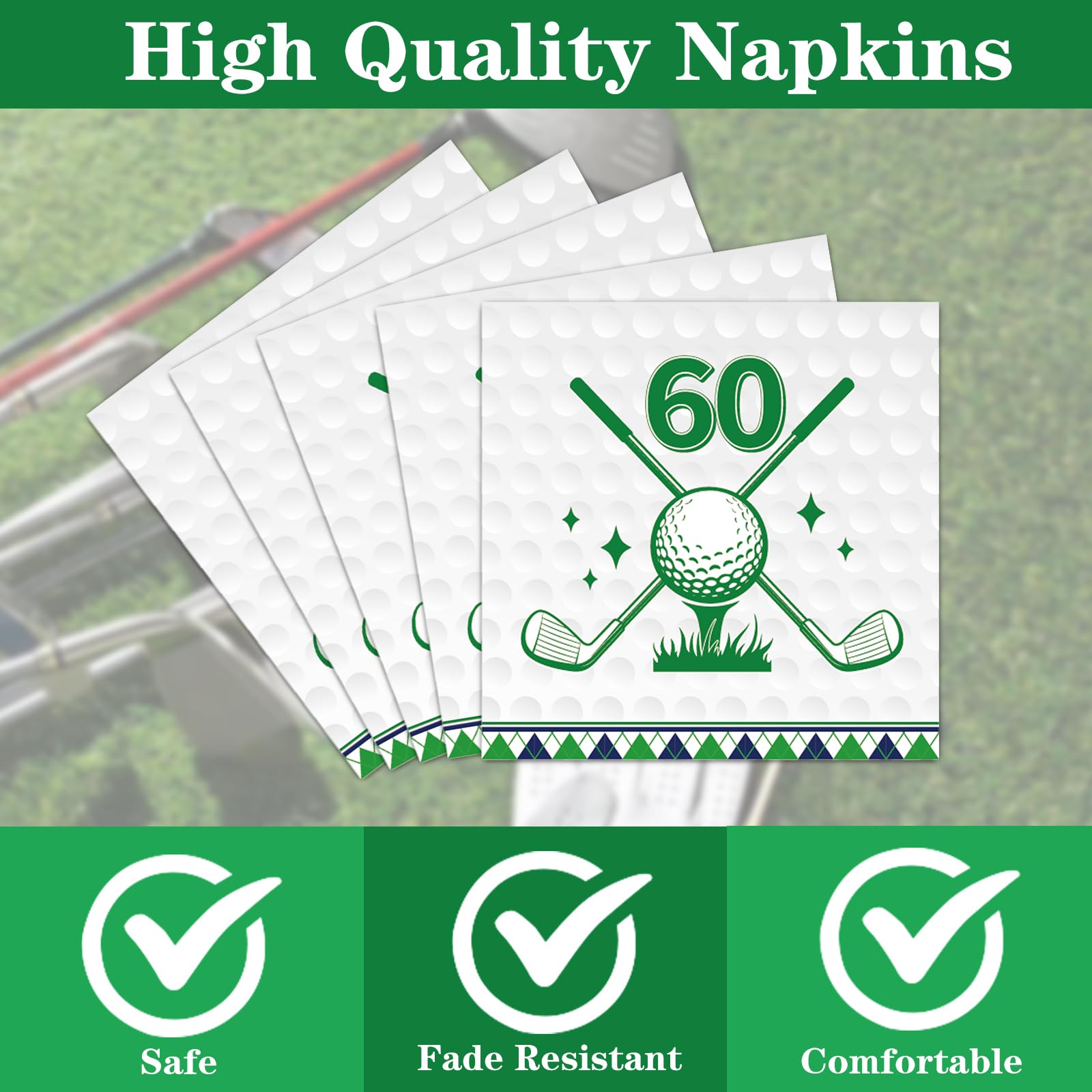 Rakuto golf 60th napkins with theme accents for easy cleanup