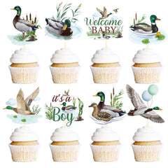 Rakuto Mallard Duck cupcake toppers set for baby shower desserts