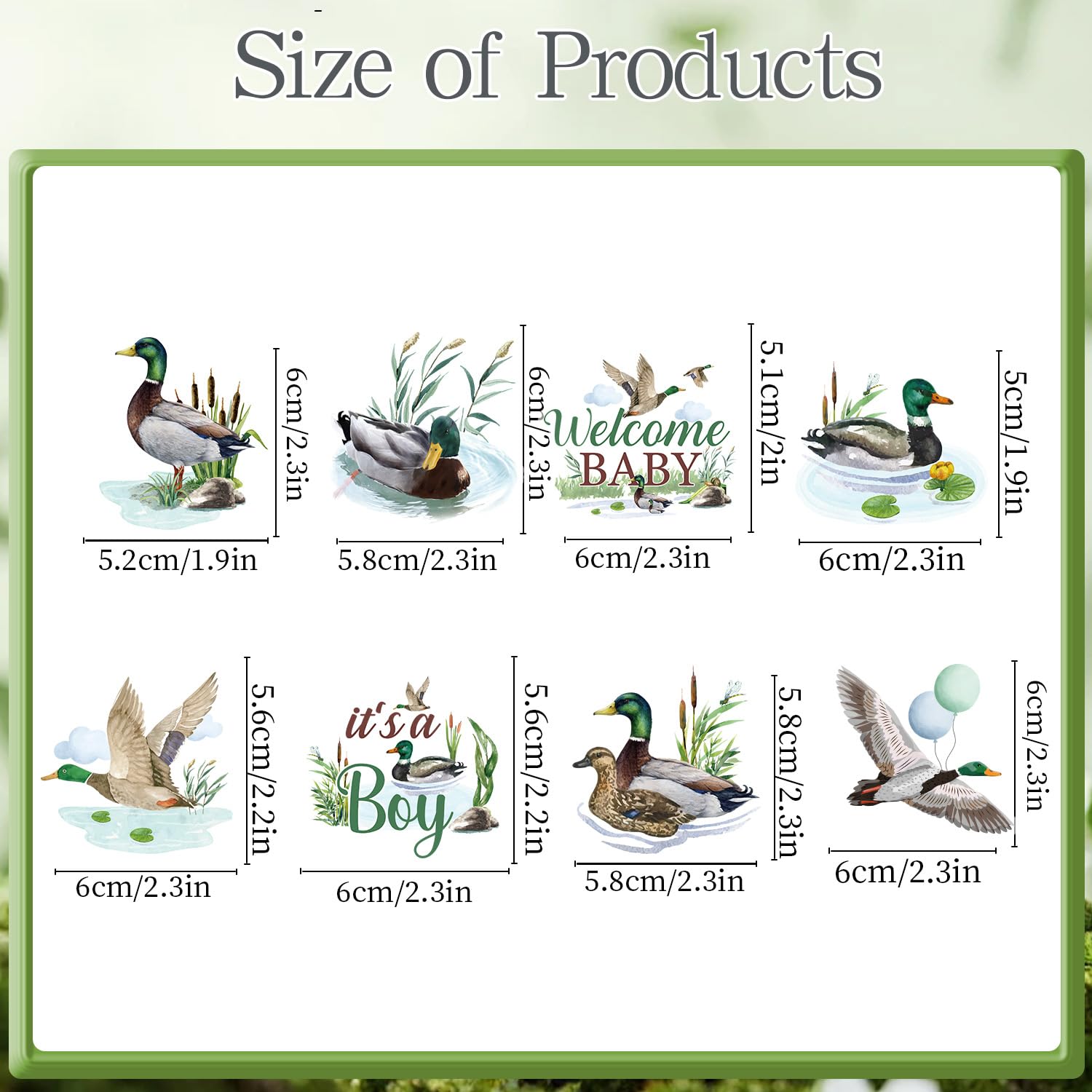Eight patterns of Rakuto Mallard Duck toppers for cupcakes