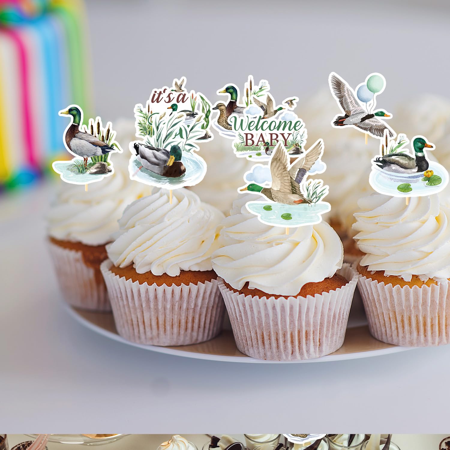 Welcome baby message on Rakuto Mallard Duck toppers