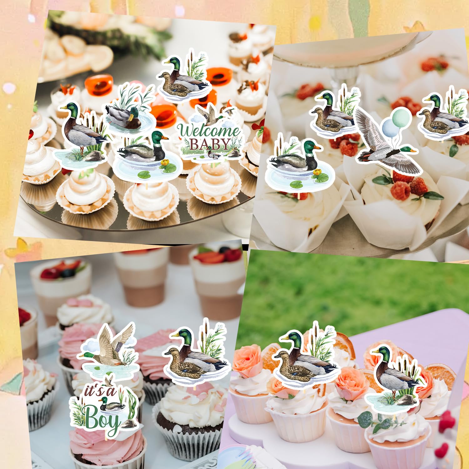 Cupcake toppers from Rakuto Mallard Duck collection for party display