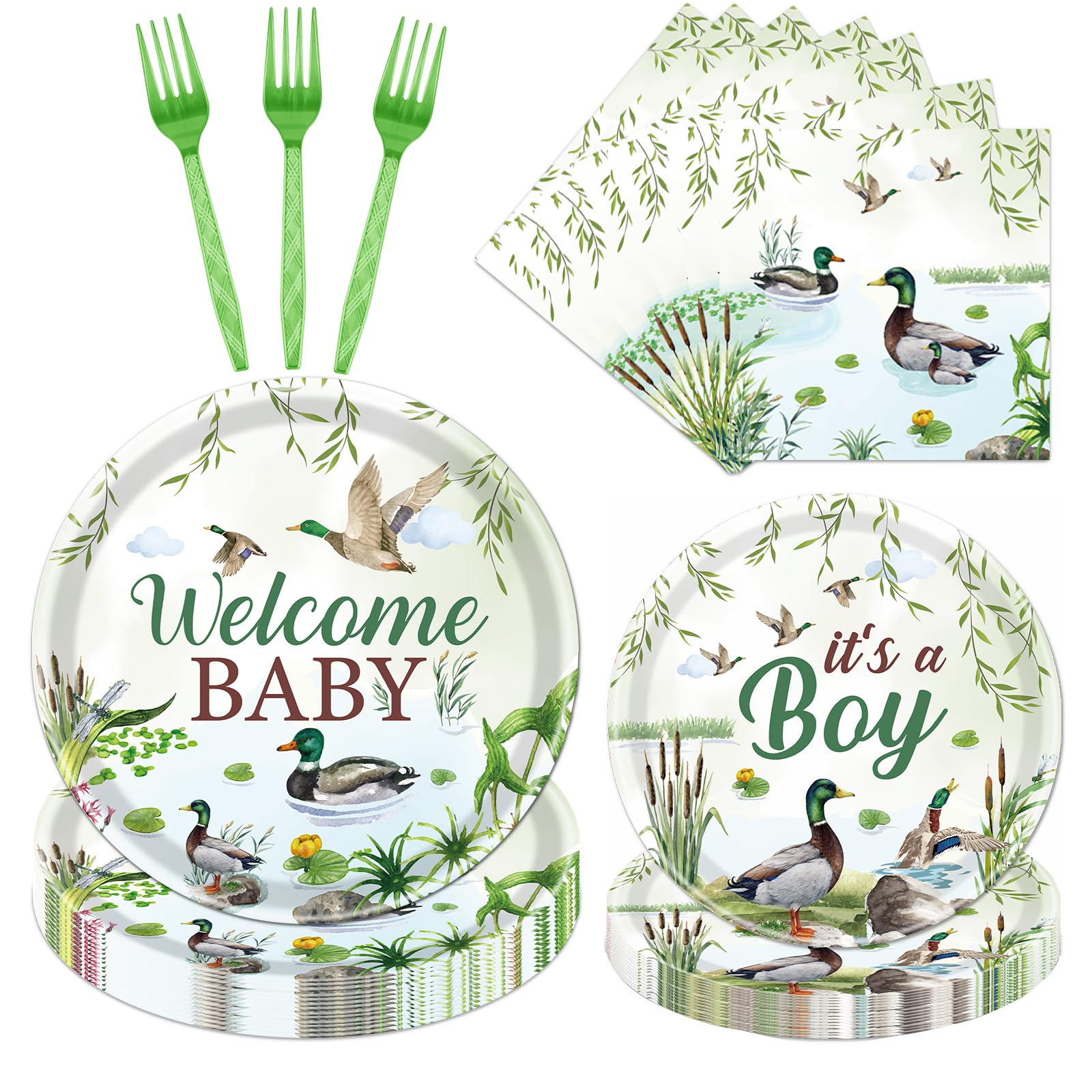Rakuto Mallard Duck plates 9-inch for 24 guests add festive baby shower charm