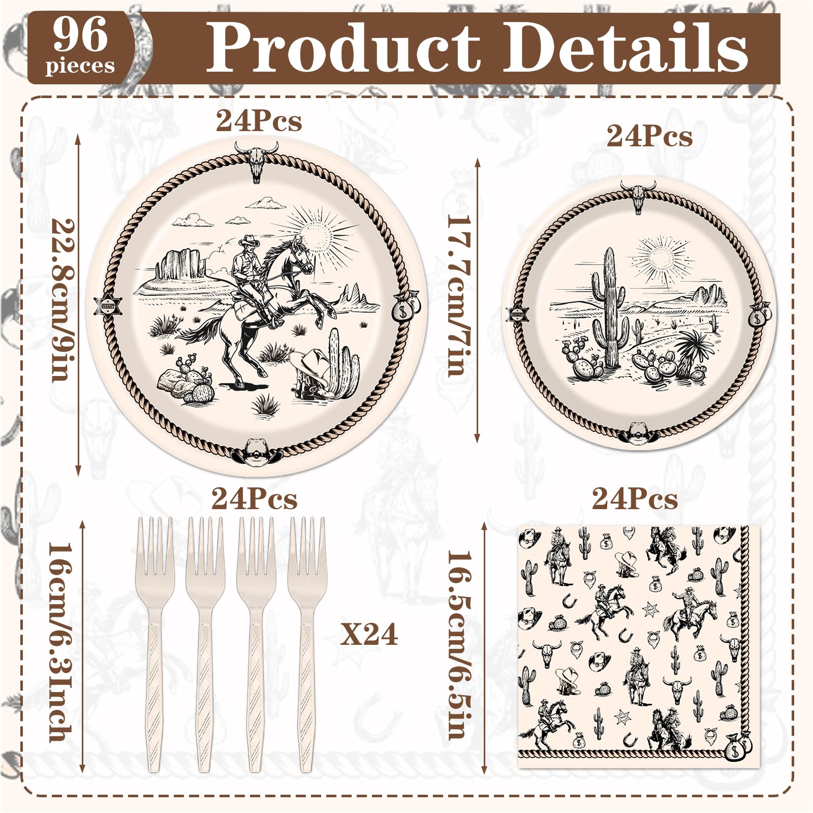Rakuto western theme 24 large plates for a complete rodeo feast.