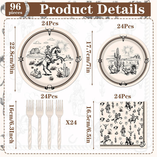 Rakuto western theme 24 large plates for a complete rodeo feast.