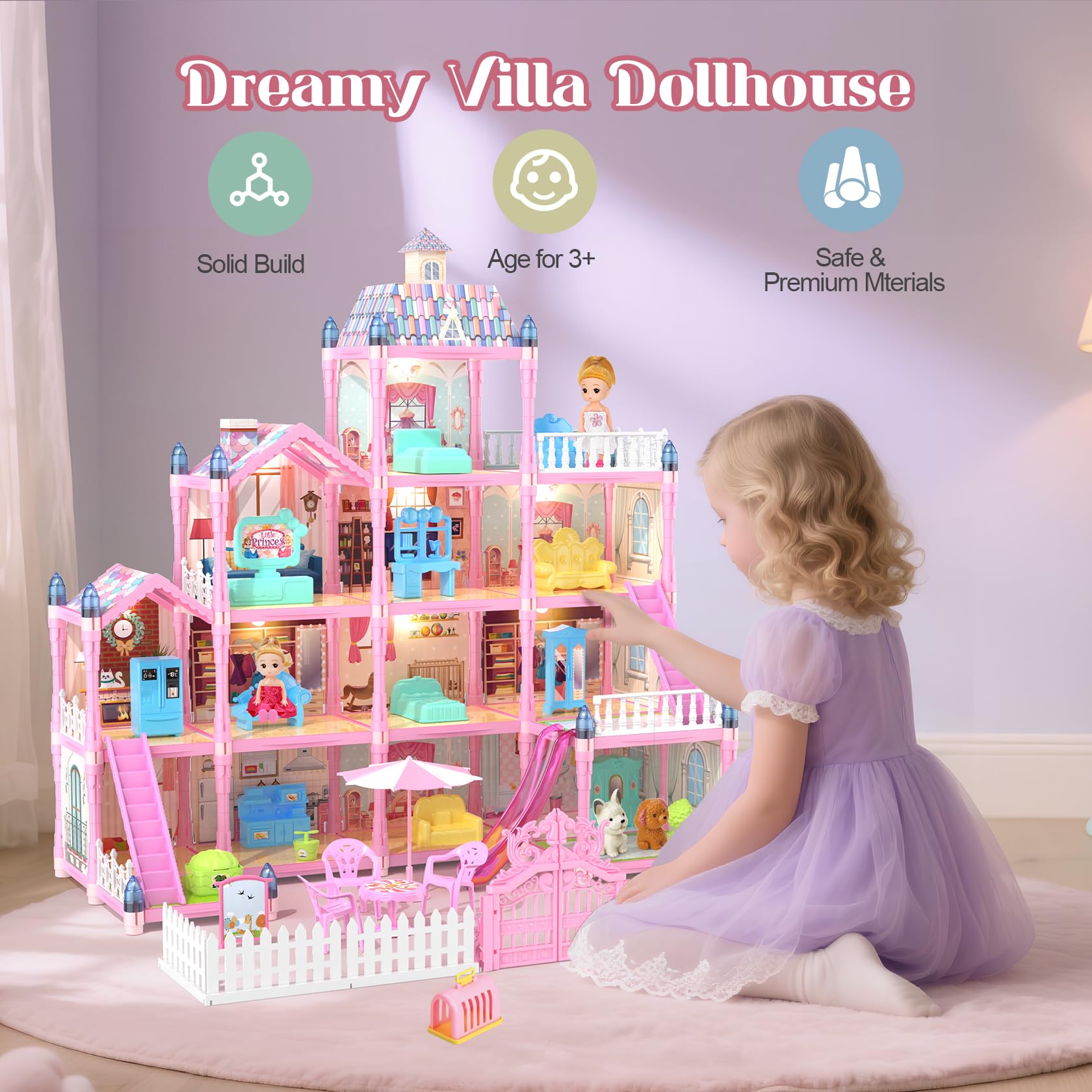 Randhar doll house three included dolls for collaborative pretend play.