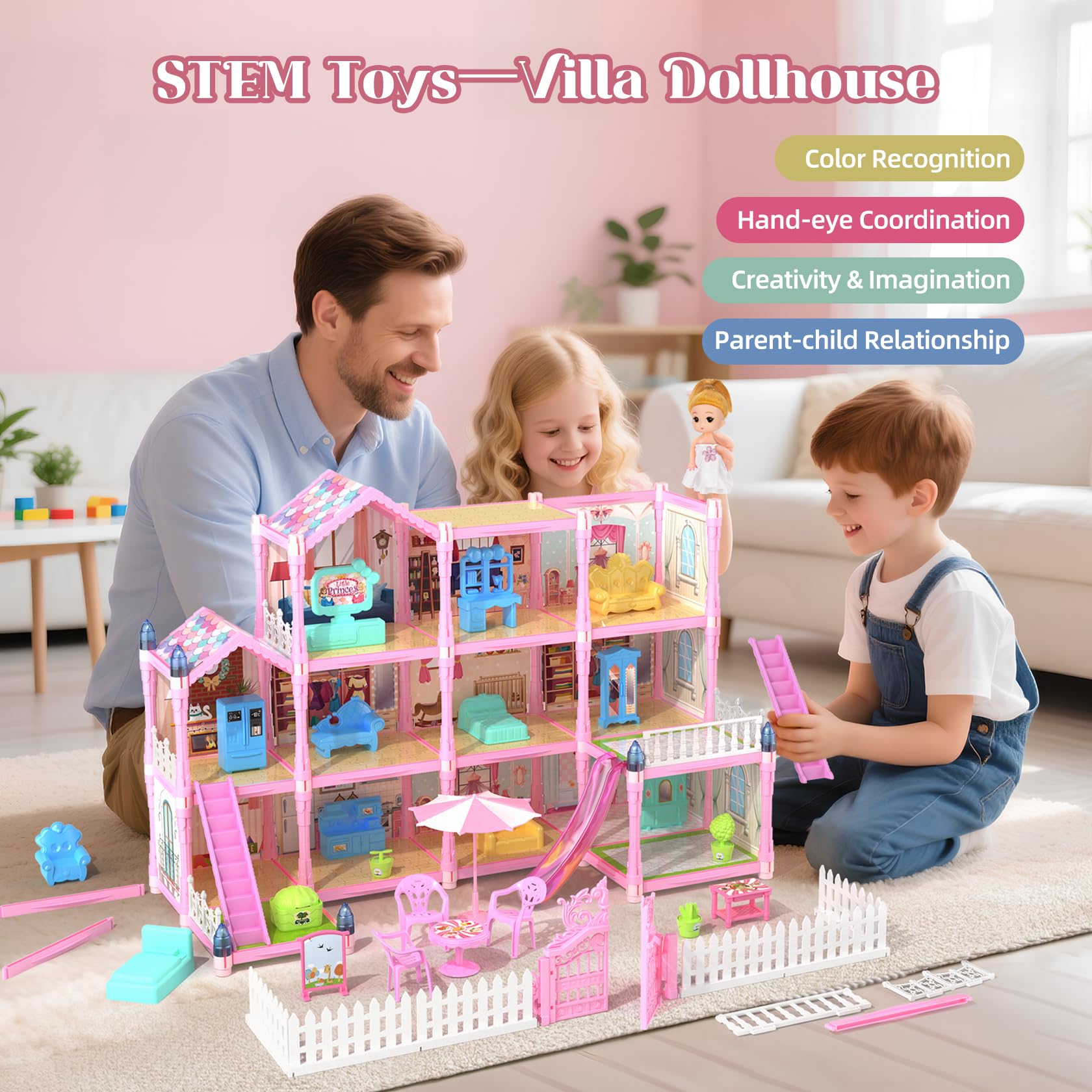 Randhar doll house roof night-light adds ambience during play.
