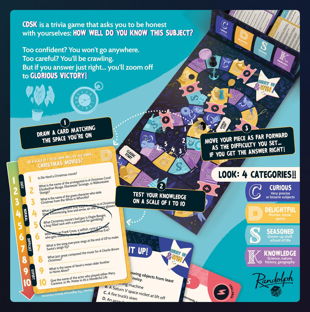 Randolph CDSK question cards ready to be drawn during a fast-paced round.