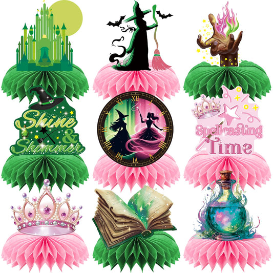 RANERVZ 9pcs Witch Table Centerpieces pink and green honeycomb for magical ambiance