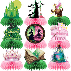 RANERVZ 9pcs Witch Table Centerpieces pink and green honeycomb for magical ambiance