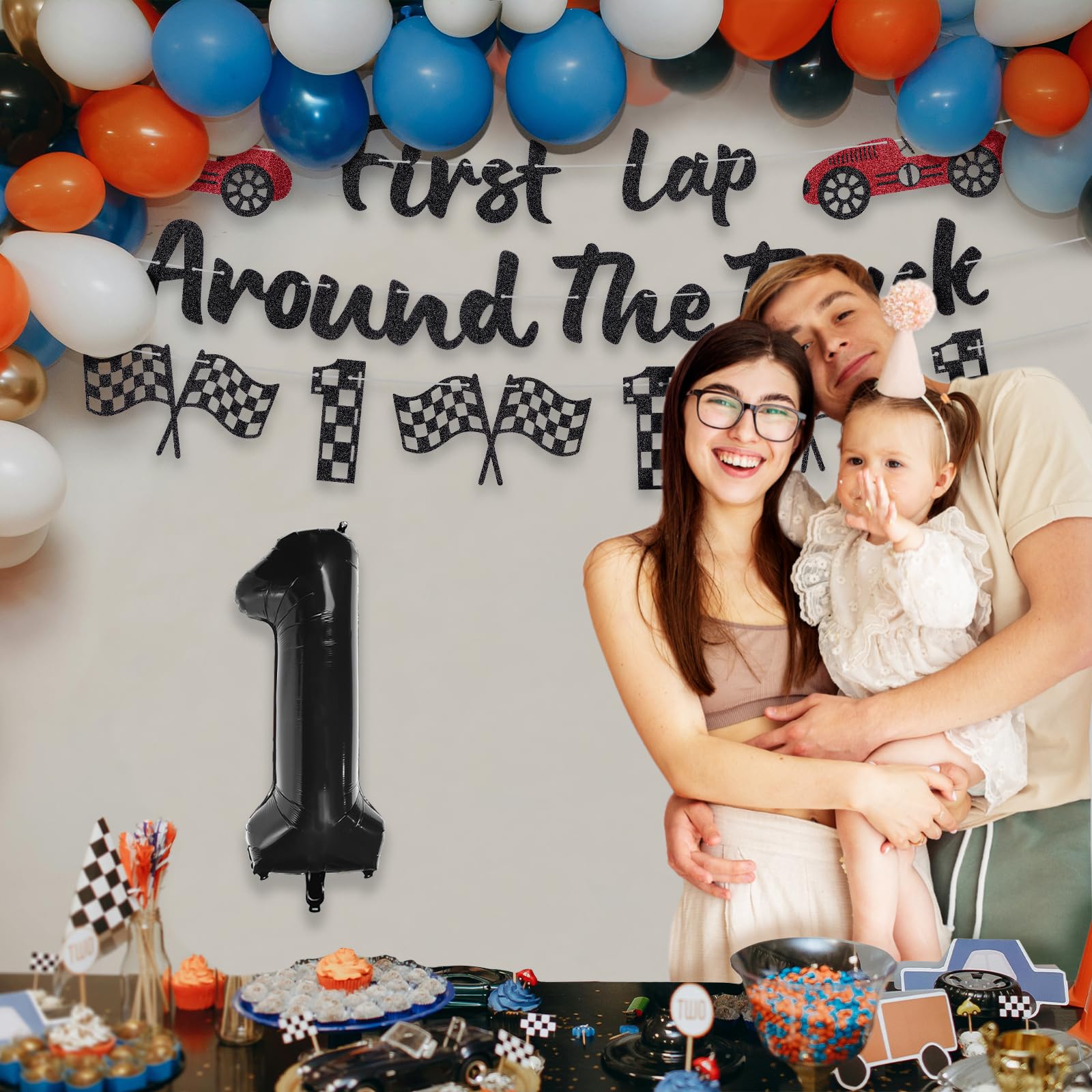 RANERVZ Fast One birthday decor brings bright black and red accents to photos