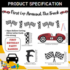 RANERVZ race car flag sign enhances birthday decor with playful first birthday elements
