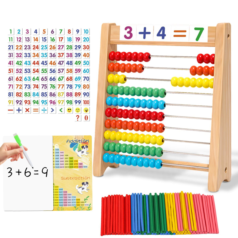 Ranqibo wooden abacus with 10 rows and beads for counting practice.