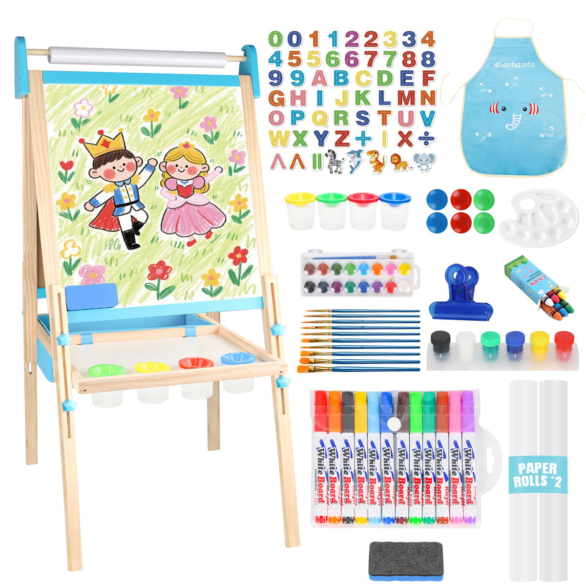 Ranqibo wooden adjustable kids easel at full height for growing learners.