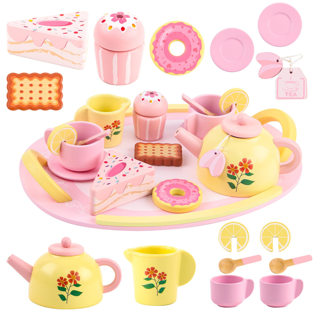 Ranqibo wooden tea tray for toddlers sparks pretend tea parties