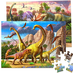 RANSUNN dinosaur puzzle by the waterfall enhances color recognition and imaginative play.