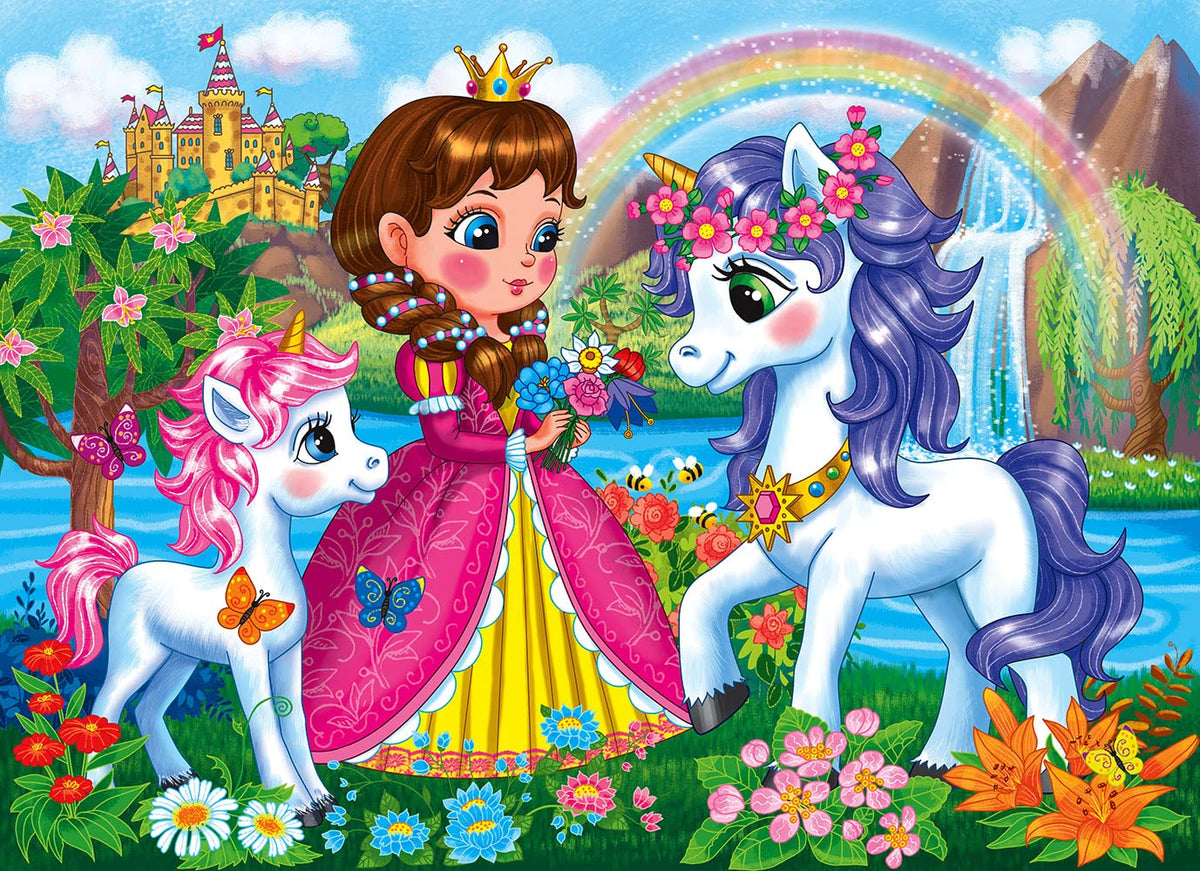 RANSUNN Princess & Unicorns 100-piece puzzle cover art inspires imaginative play.