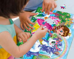 RANSUNN 100-piece puzzle pieces spread for engaging assembly.