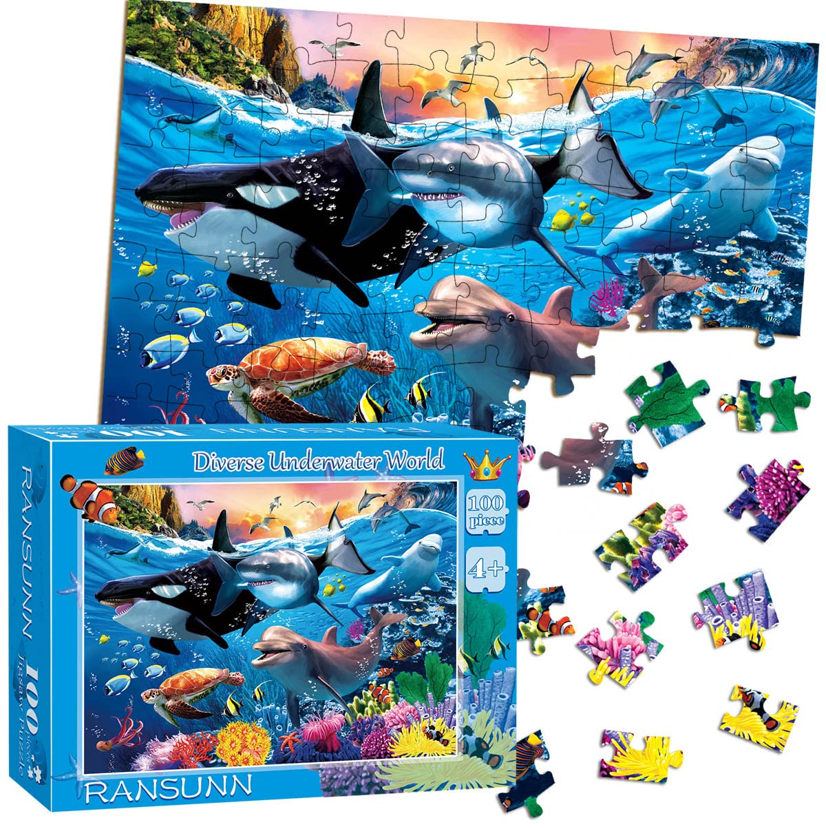 RANSUNN Puzzle pieces closeup shows color variety supporting early pattern recognition.