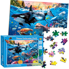 RANSUNN Puzzle pieces closeup shows color variety supporting early pattern recognition.