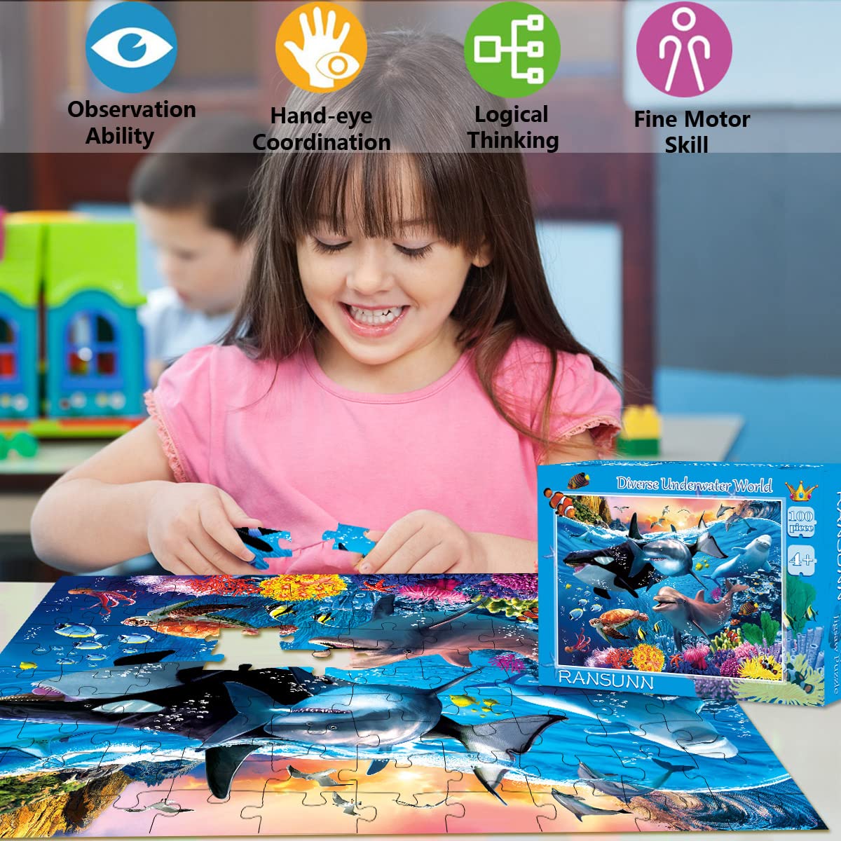 RANSUNN Underwater World colorful scene invites imaginative play and vocabulary growth.