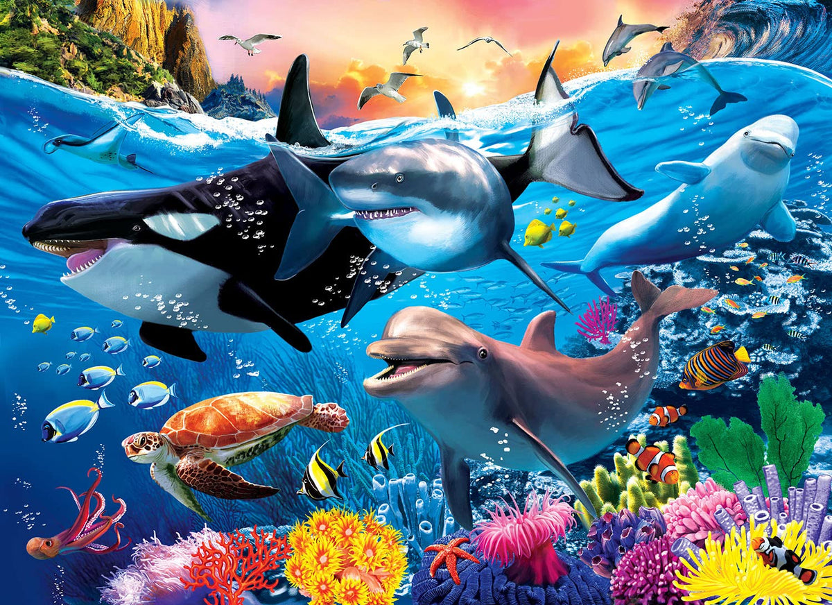 RANSUNN Underwater World puzzle box promotes focused play with a vivid 100-piece design.