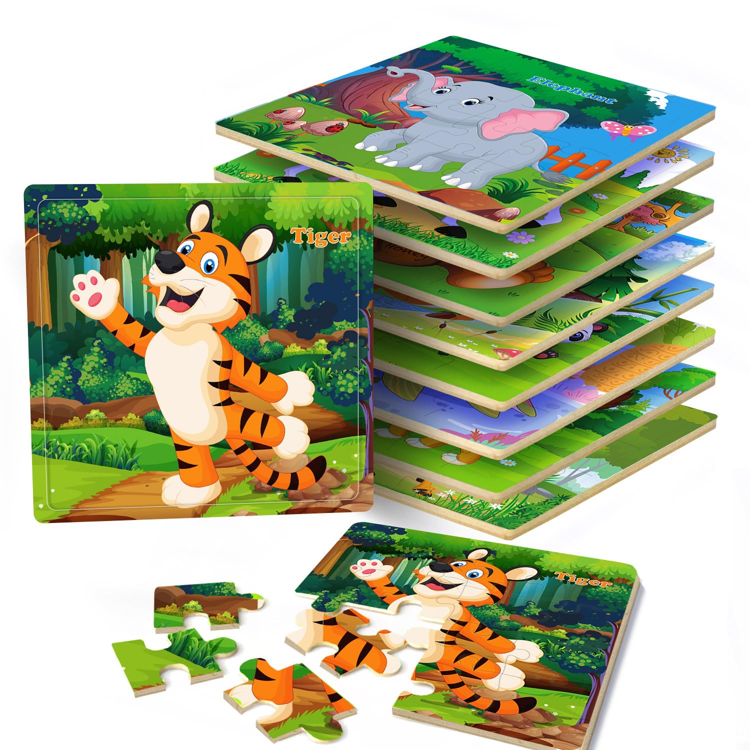 RANSUNN wooden animal puzzles for ages 3-5 with colorful pieces to boost hand-eye coordination