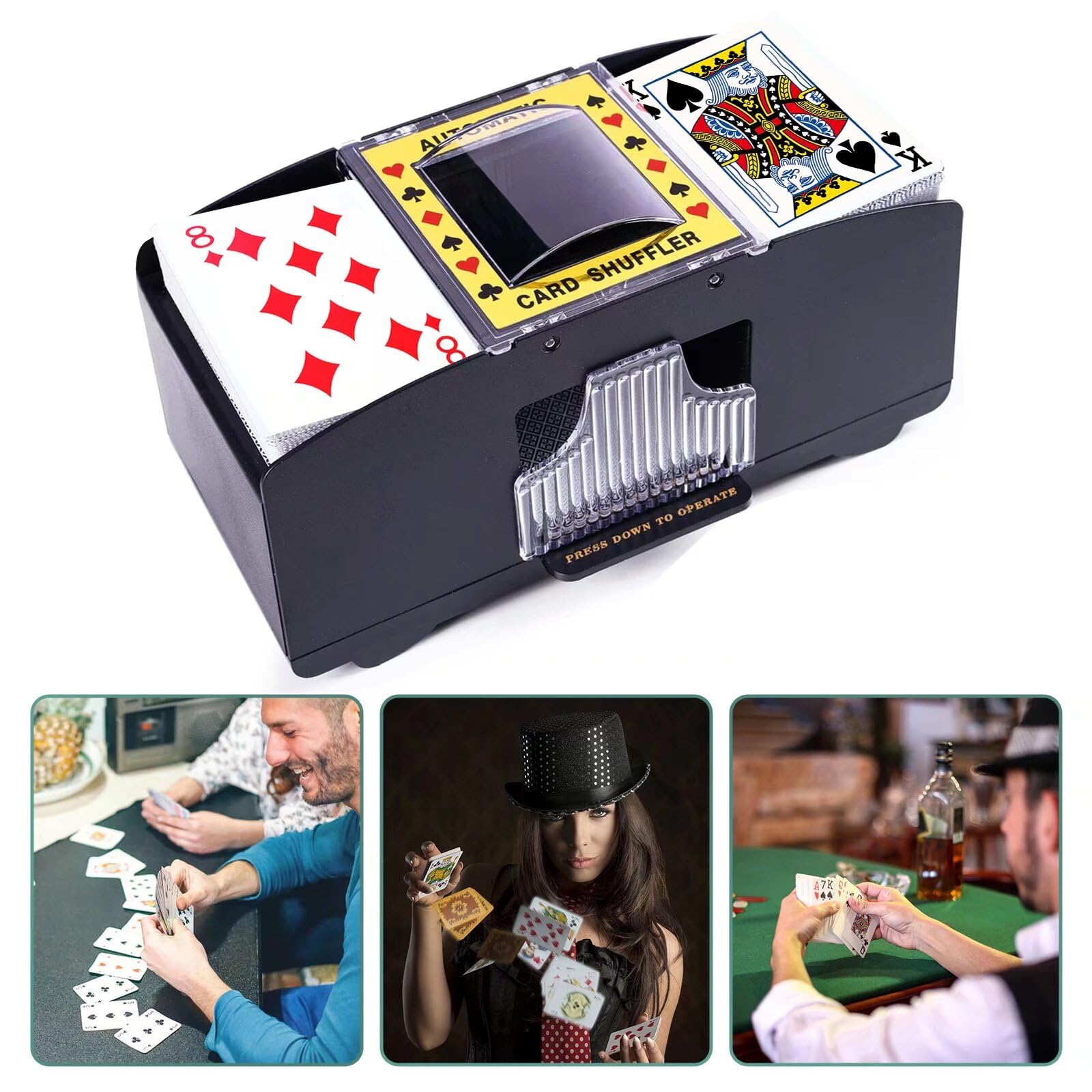 Rareidel automatic card shuffler battery compartment keeps the device ready for uninterrupted play.