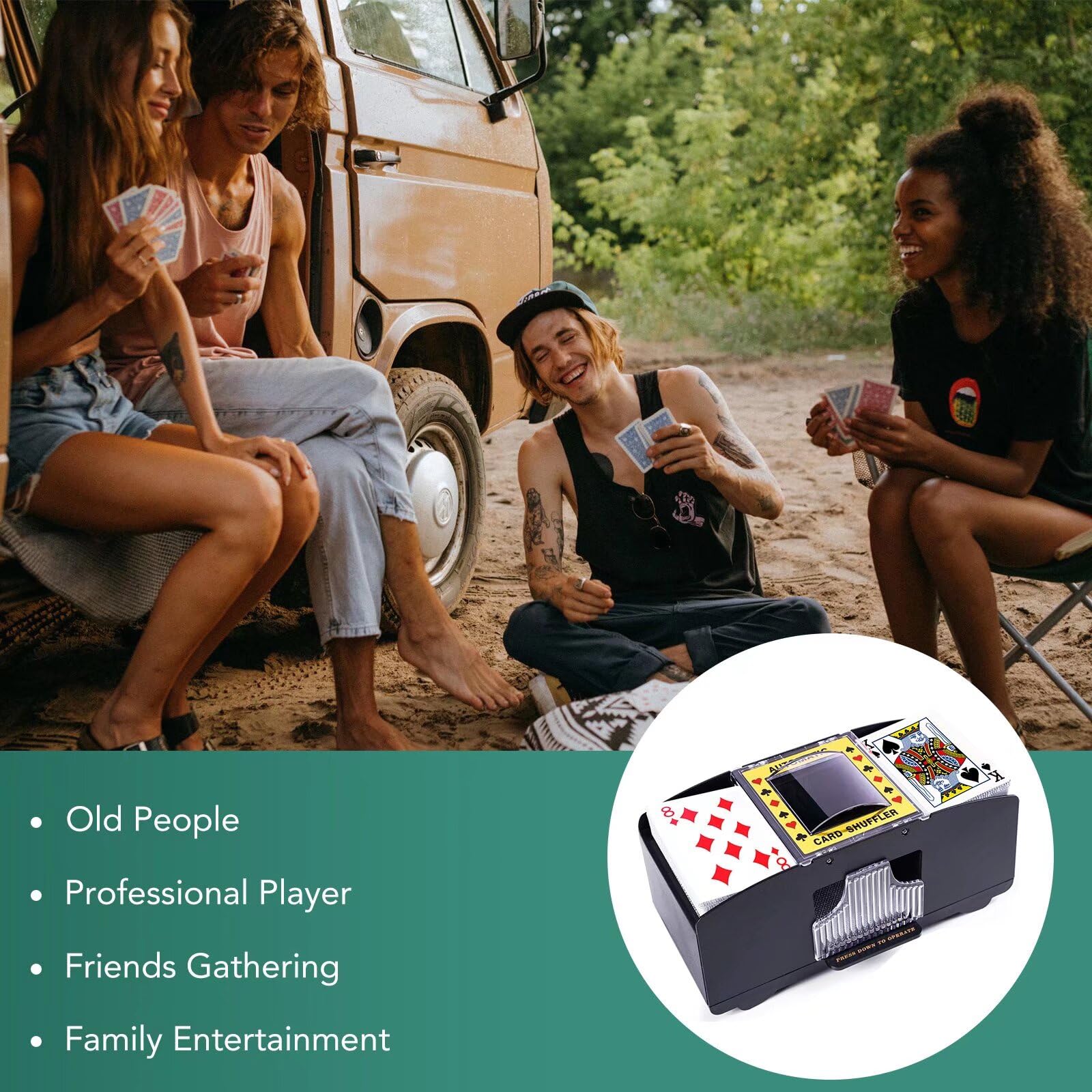 Rareidel automatic card shuffler in action demonstrates swift prep for poker or UNO games.