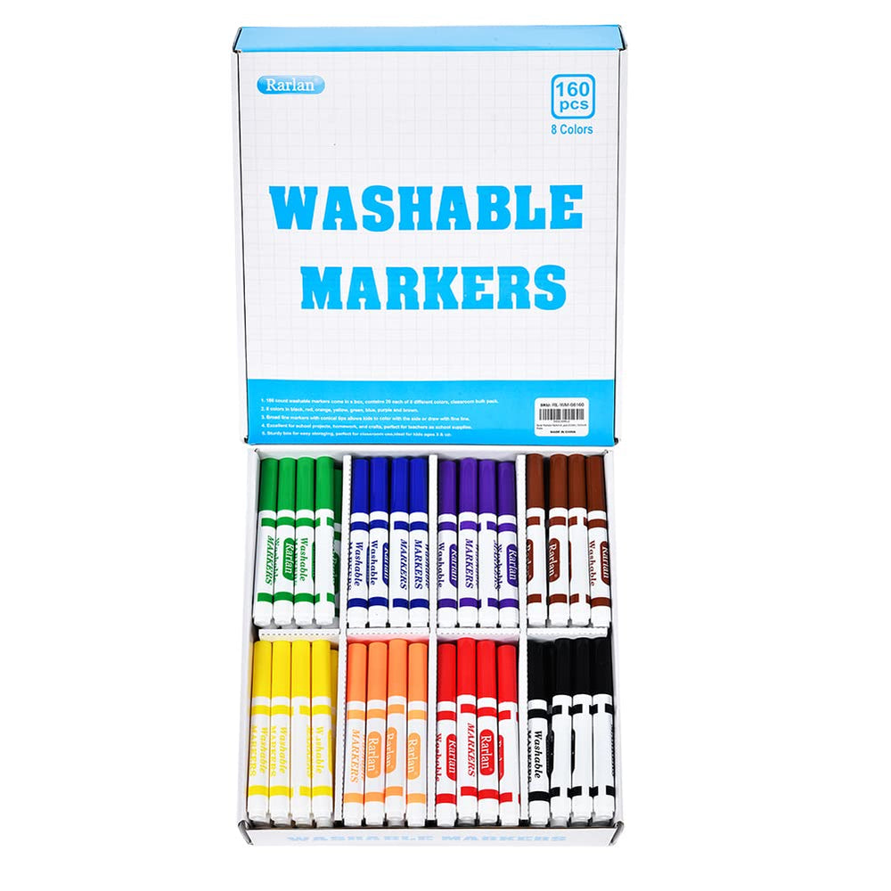 Rarlan washable markers bulk box 160 count for classroom projects and easy cleanup.