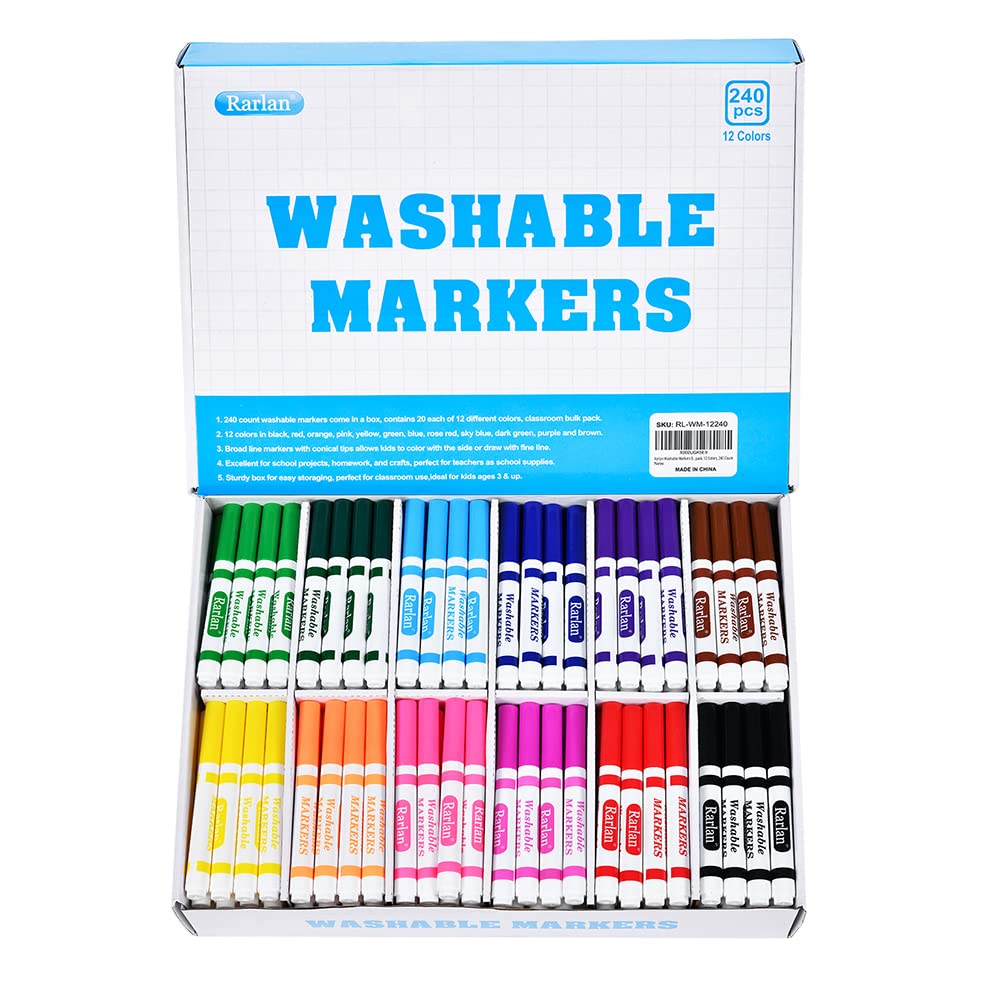 Rarlan washable markers bulk pack for classrooms with vibrant, washable colors.