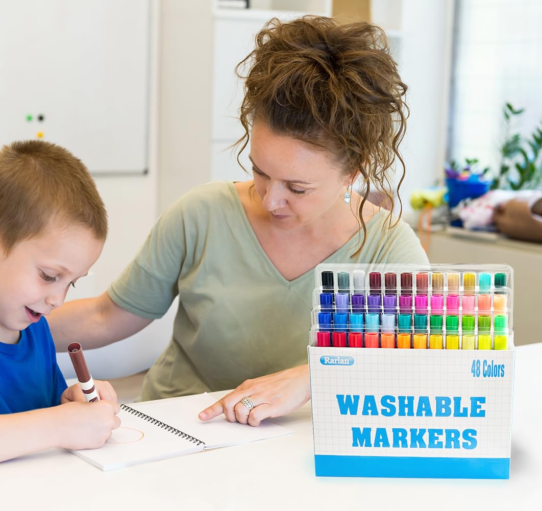 Rarlan kids coloring session highlights clean, colorful results with washable ink.