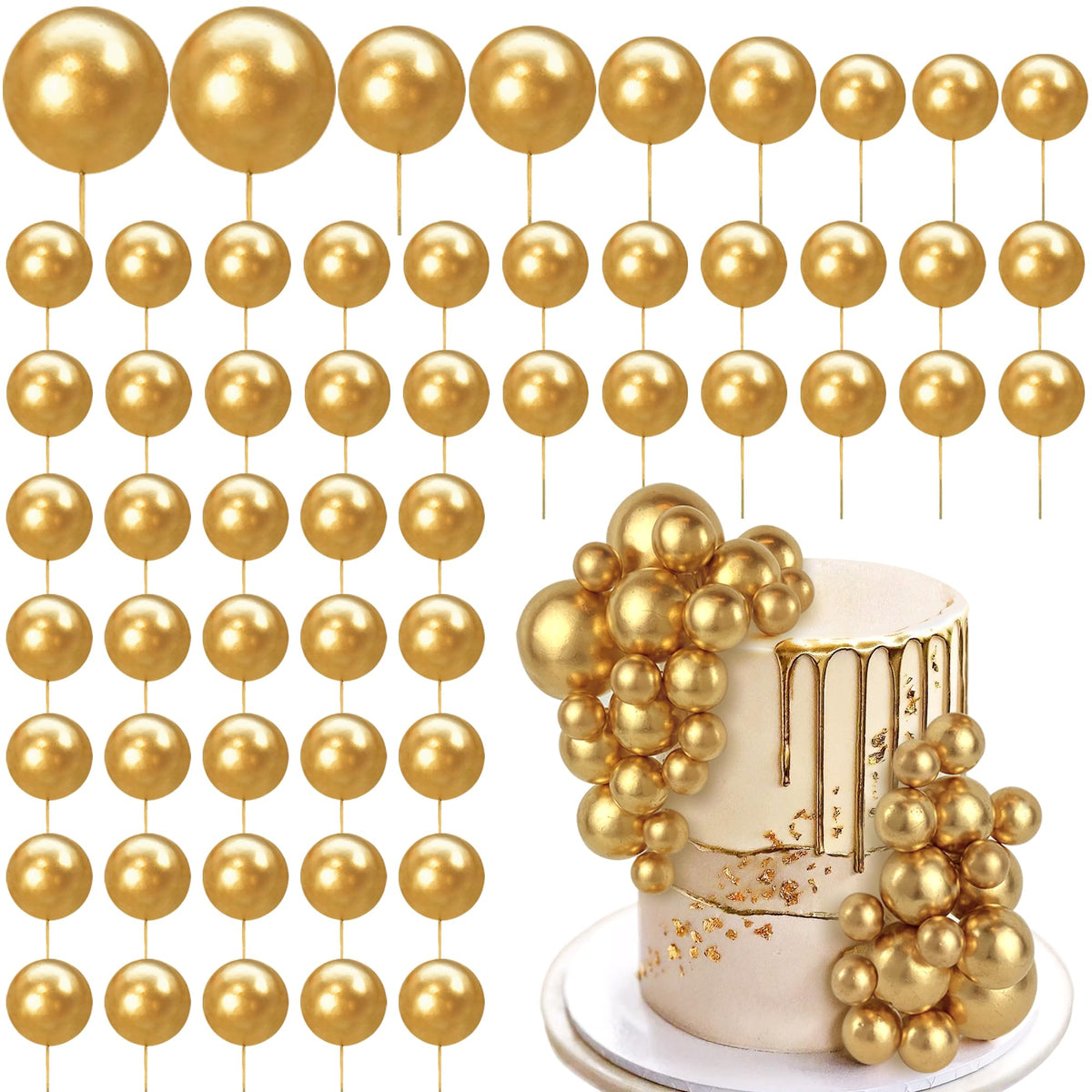 RASSLISA gold ball cake picks add sparkling height to desserts