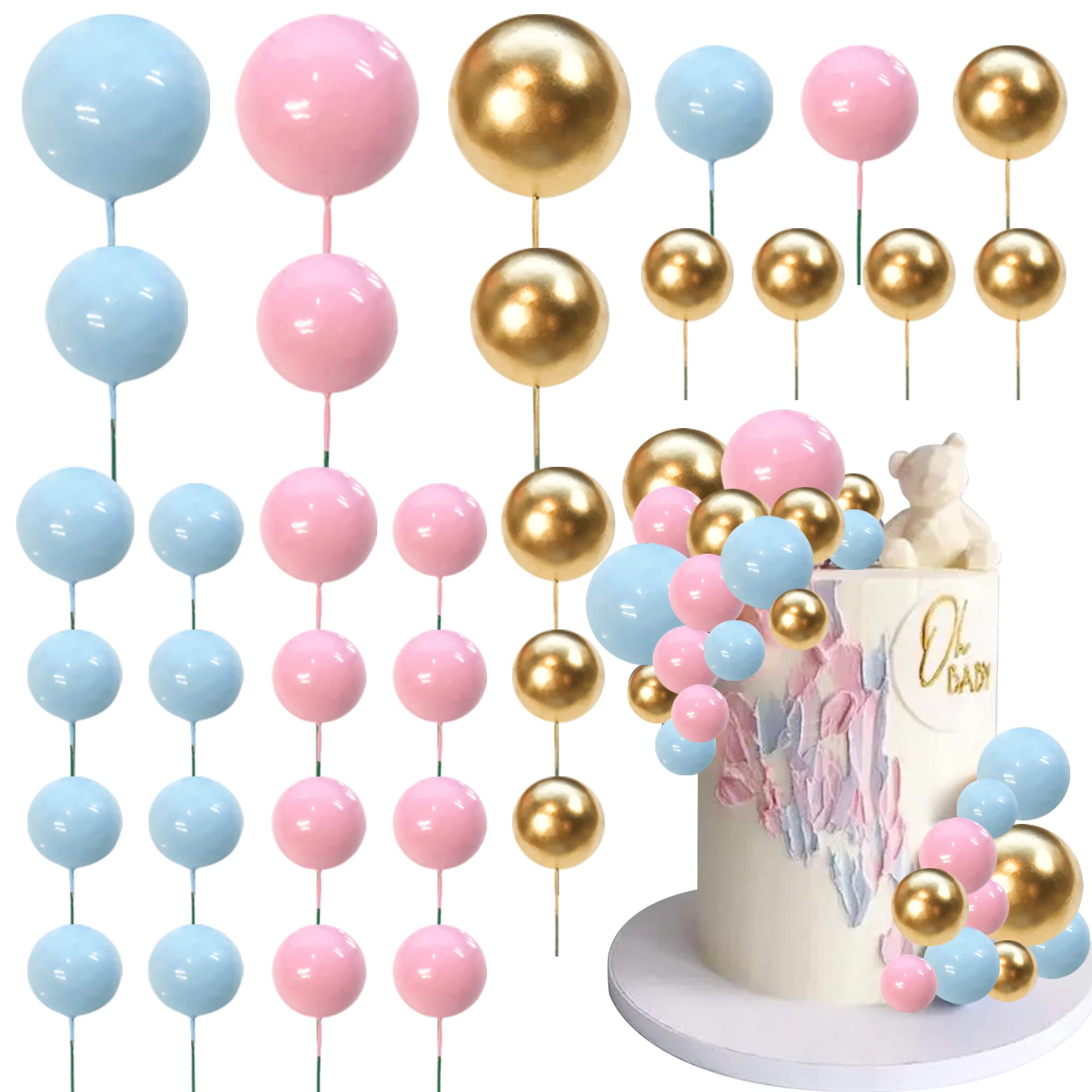 RASSLISA ball cake topper close-up with gold, pink, and blue spheres for festive desserts