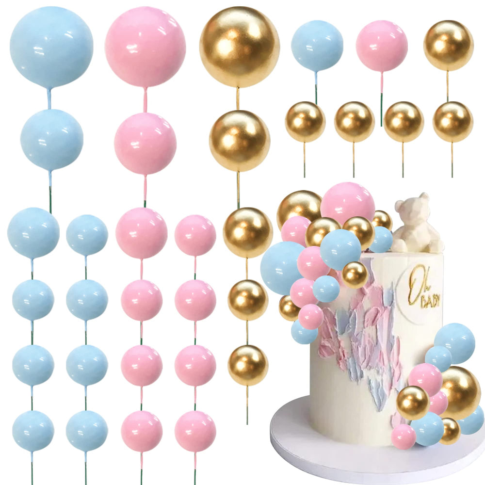 RASSLISA ball cake topper close-up with gold, pink, and blue spheres for festive desserts
