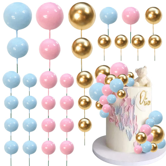 RASSLISA ball cake topper close-up with gold, pink, and blue spheres for festive desserts
