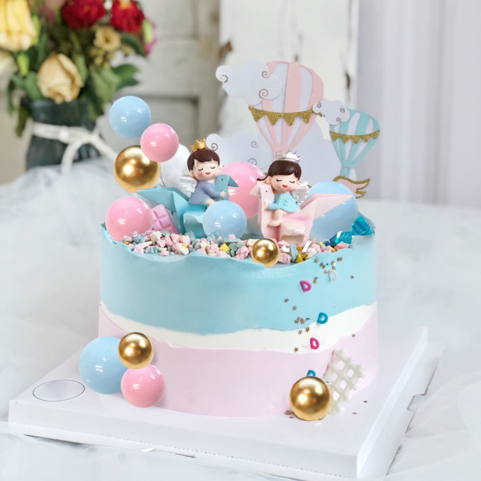RASSLISA ball cake topper in pink, blue, and gold ideal for gender reveal party themes