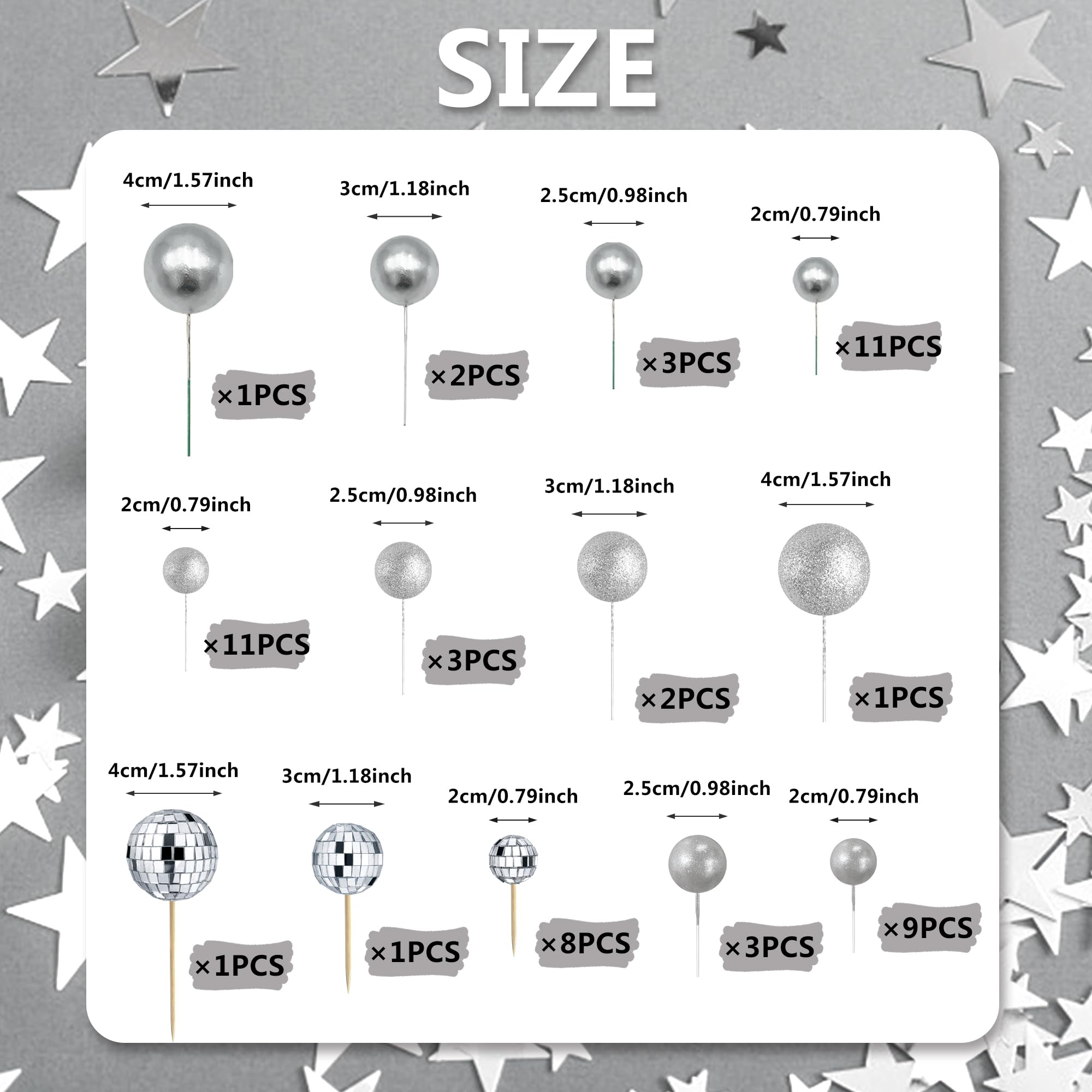 RASSLISA ball topper 0.98 inch sequin silver adds sparkle to cupcakes