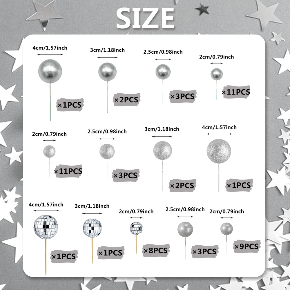 RASSLISA ball topper 0.98 inch sequin silver adds sparkle to cupcakes