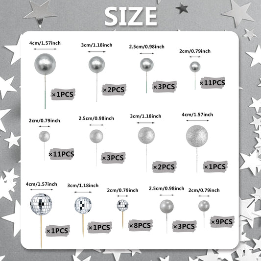 RASSLISA ball topper 0.98 inch sequin silver adds sparkle to cupcakes