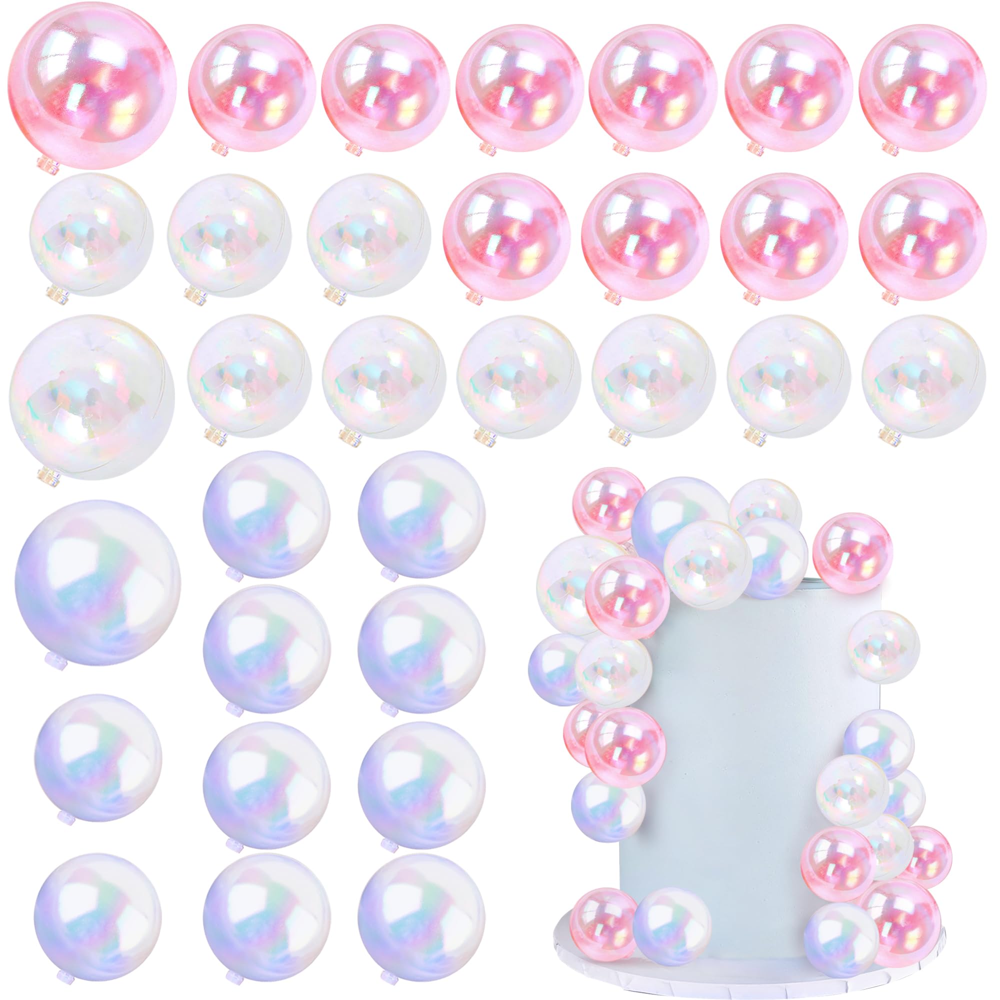RASSLISA white 3cm bubble ball cake topper for elegant celebration cakes