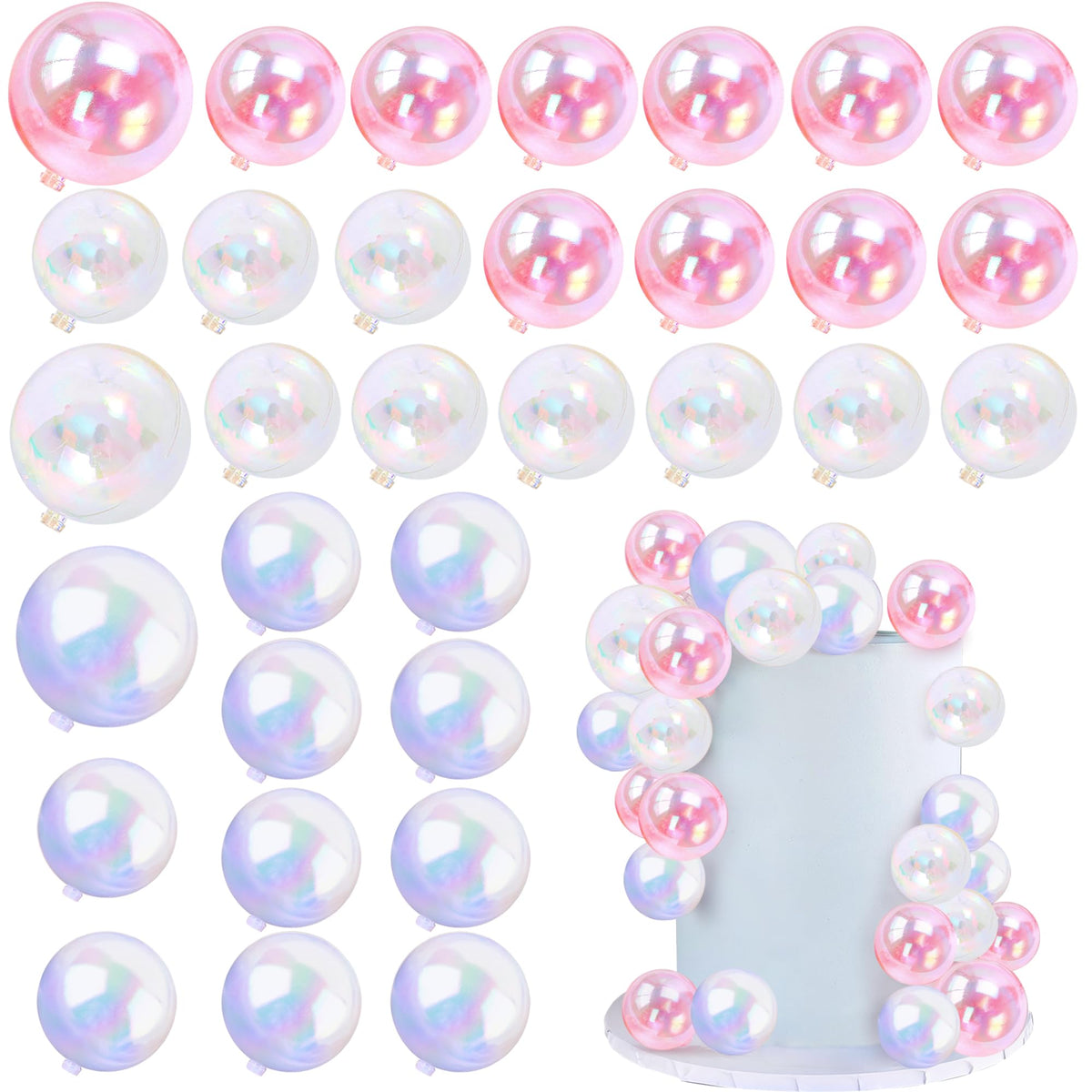 RASSLISA white 3cm bubble ball cake topper for elegant celebration cakes