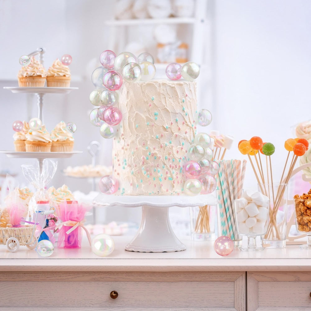 RASSLISA white 4cm bubble ball cake topper for layered presentation