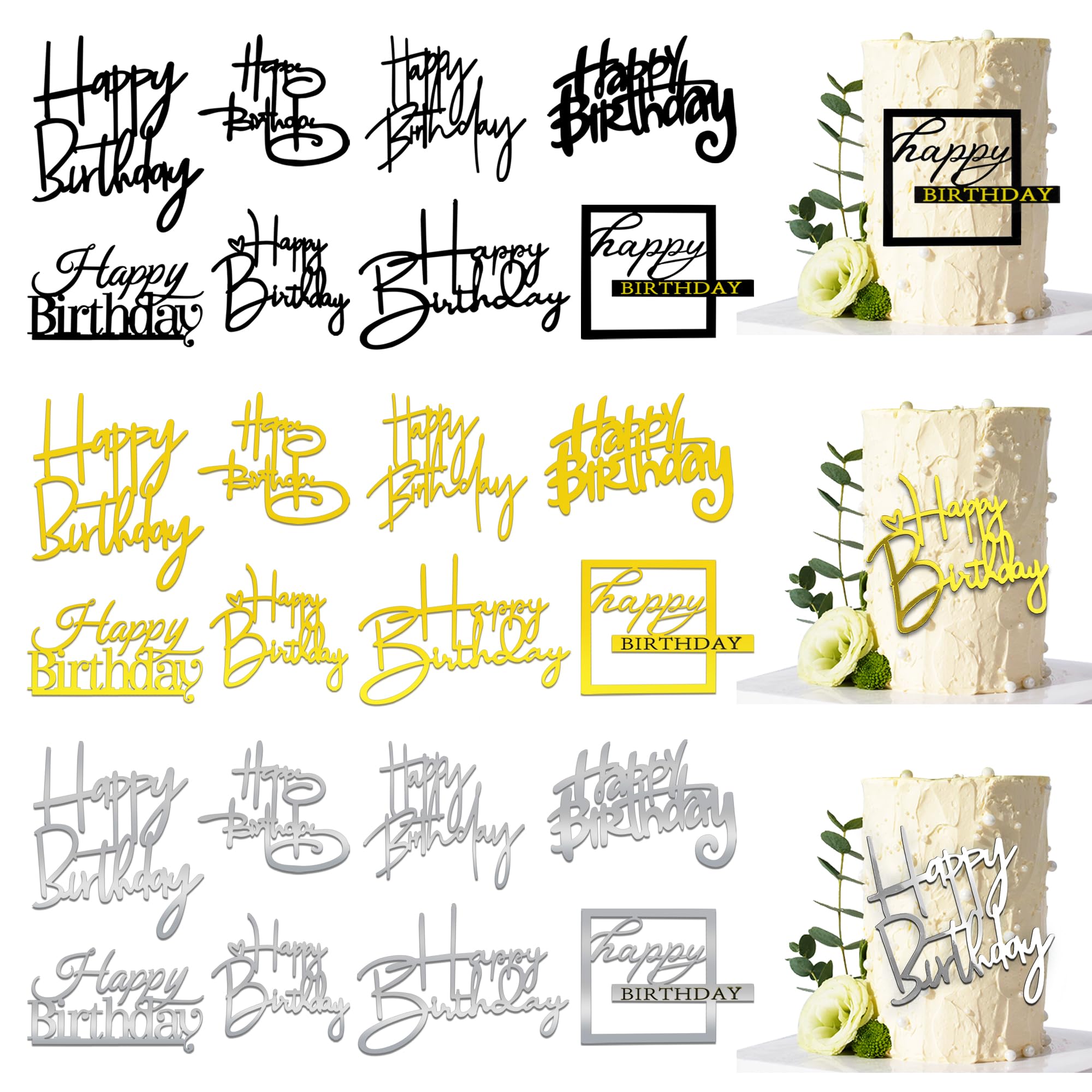 RASSLISA mirror acrylic cake toppers in red and blue for elegant birthday cake decor.