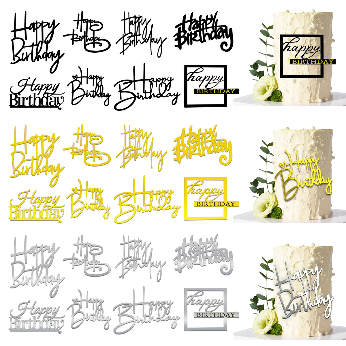 RASSLISA mirror acrylic cake toppers in red and blue for elegant birthday cake decor.