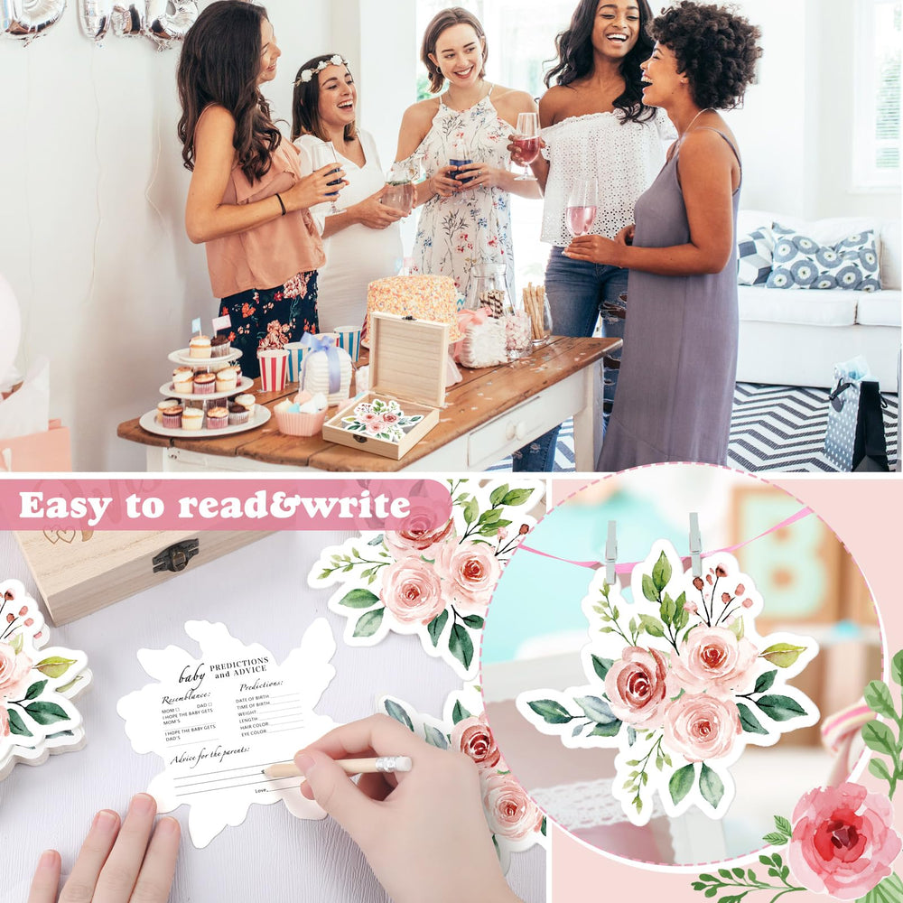 RattanView baby shower game setup with cards and keepsake box to boost engagement