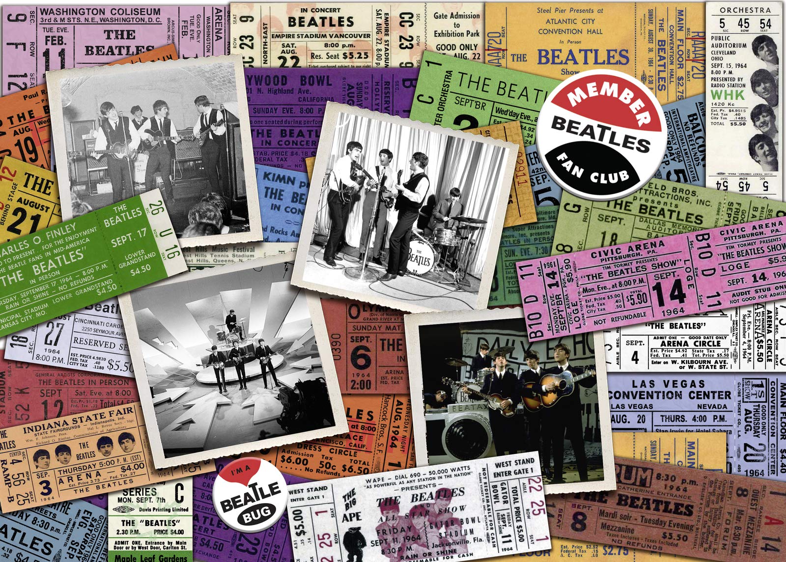 Ravensburger Beatles Tickets puzzle pieces arranged highlight unique shapes for smooth assembly