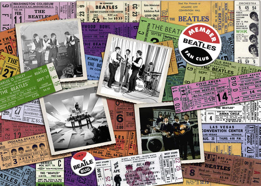 Ravensburger Beatles Tickets puzzle pieces arranged highlight unique shapes for smooth assembly