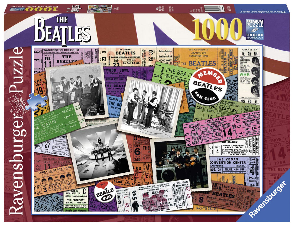 Ravensburger Beatles Tickets puzzle cover showing iconic artwork for a relaxing challenge