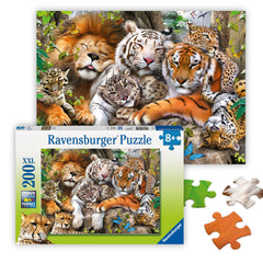 Ravensburger Big Cat Nap puzzle cover featuring lions and tigers for screen-free family fun.