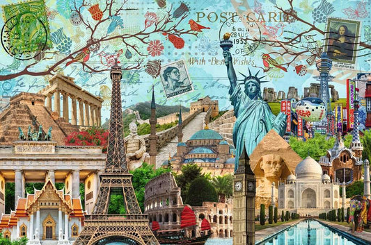 Ravensburger Big City Collage monuments—famous landmarks for architecture lovers.